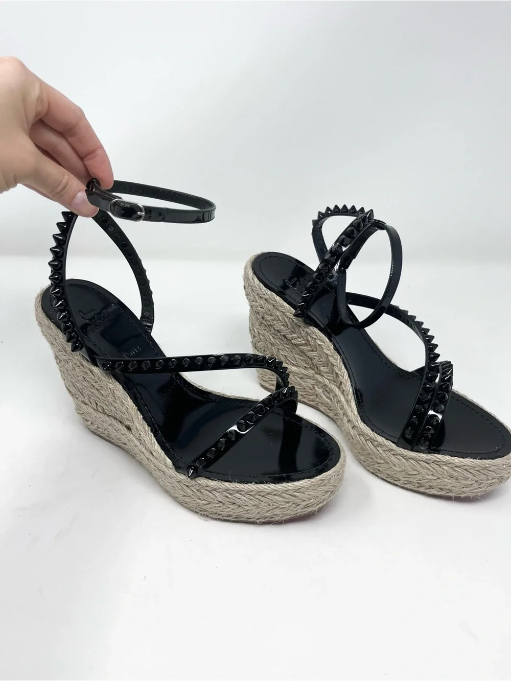 Christian Louboutin Mafaldina Espadrille Wedge Sandal Black Spike size 40 EU